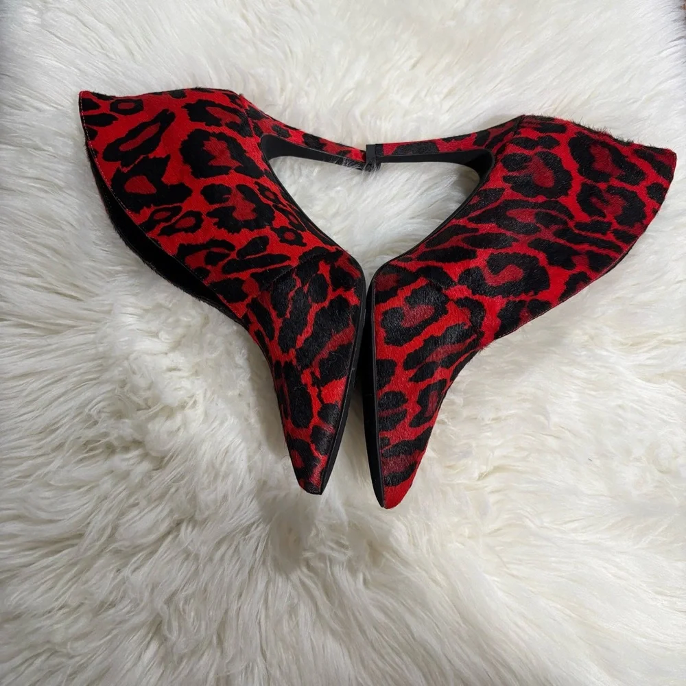 Jeffery Campbell Red Black Electron Leopard Bootie Pumps Calf Hair Size 7 - Picture 4 of 6